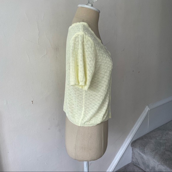 THANNE Yellow Cotton Blend Cropped Short Sleeve Button Front Cardigan NWOT S/M - Picture 4 of 8